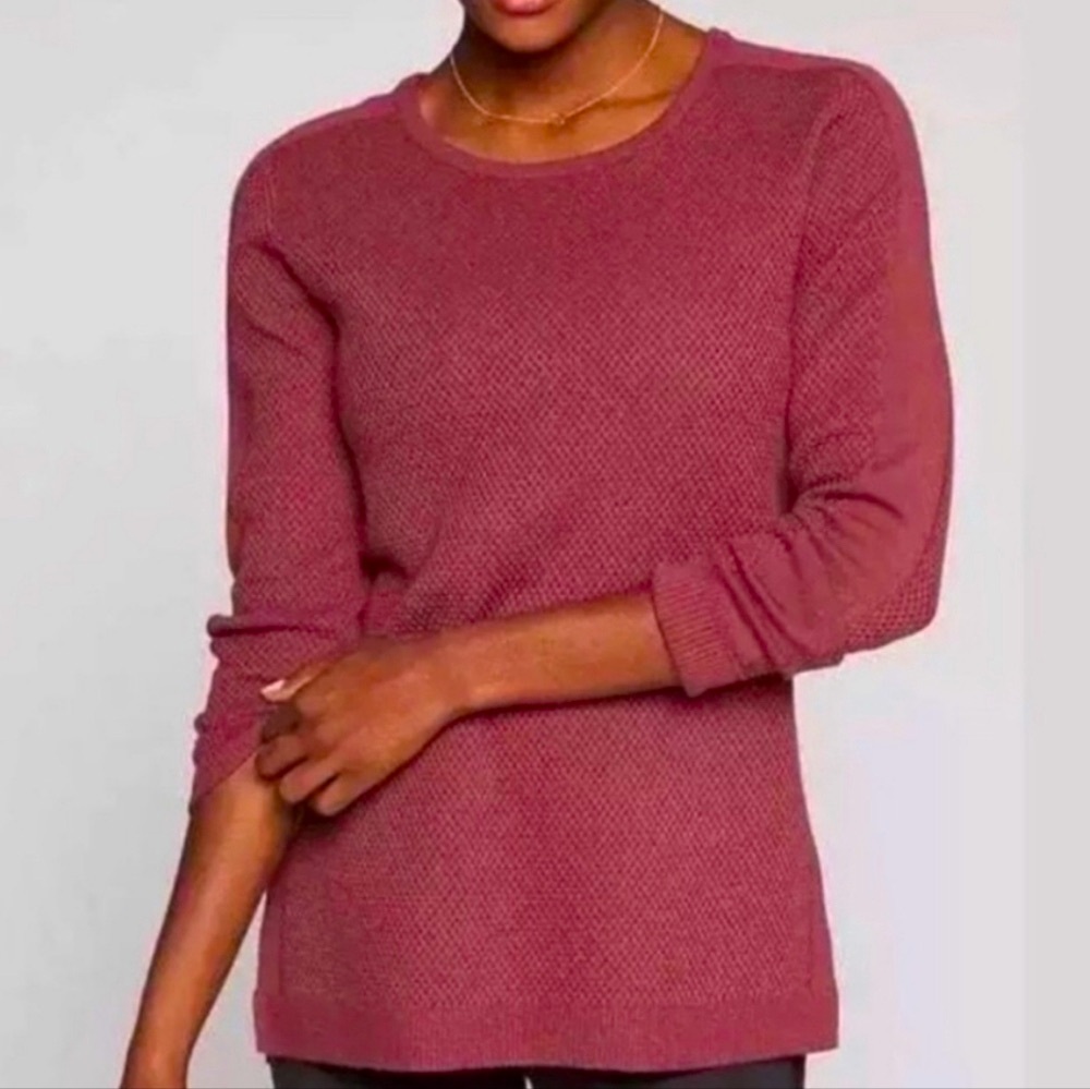 ATHLETA Merino Wool Honeycomb Crewneck  Sweater~ Rust Burgundy Deep Maroon